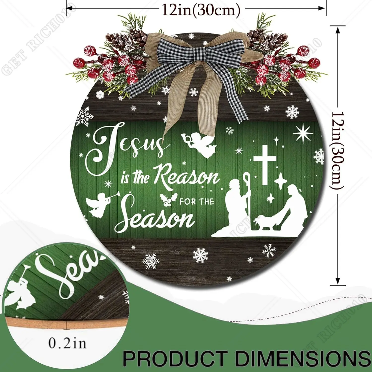 Jesus Is The Reason for The Season Sign Merry Xmas Sign Winter Decor Wall Sign Rustic Wooden Nativity Scene for Indoor 12in