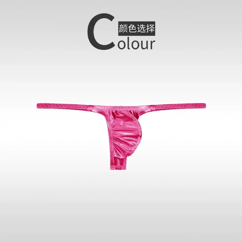 Hot Unique Men's Satin Thong Underwear Fully Transparent T-Pants Ultra-Thin Ice Silk Male Fun Low Waist Slim Fitting T-Pants