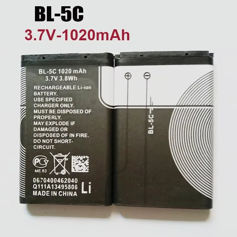 

1-10Pcs 1020mAh BL-5C BL5C BL 5C Replacement Li-ion Lithium Battery 3.7V Batteries for Nokia 1112 1208 1600 2610 2600 N70 N71