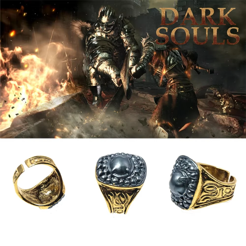 Souls Ring Adjustable Rings Gemstone Chloranthy Metal Chrysanthemum Ring for Women Men Cosplay Jewelry Accessories Gift
