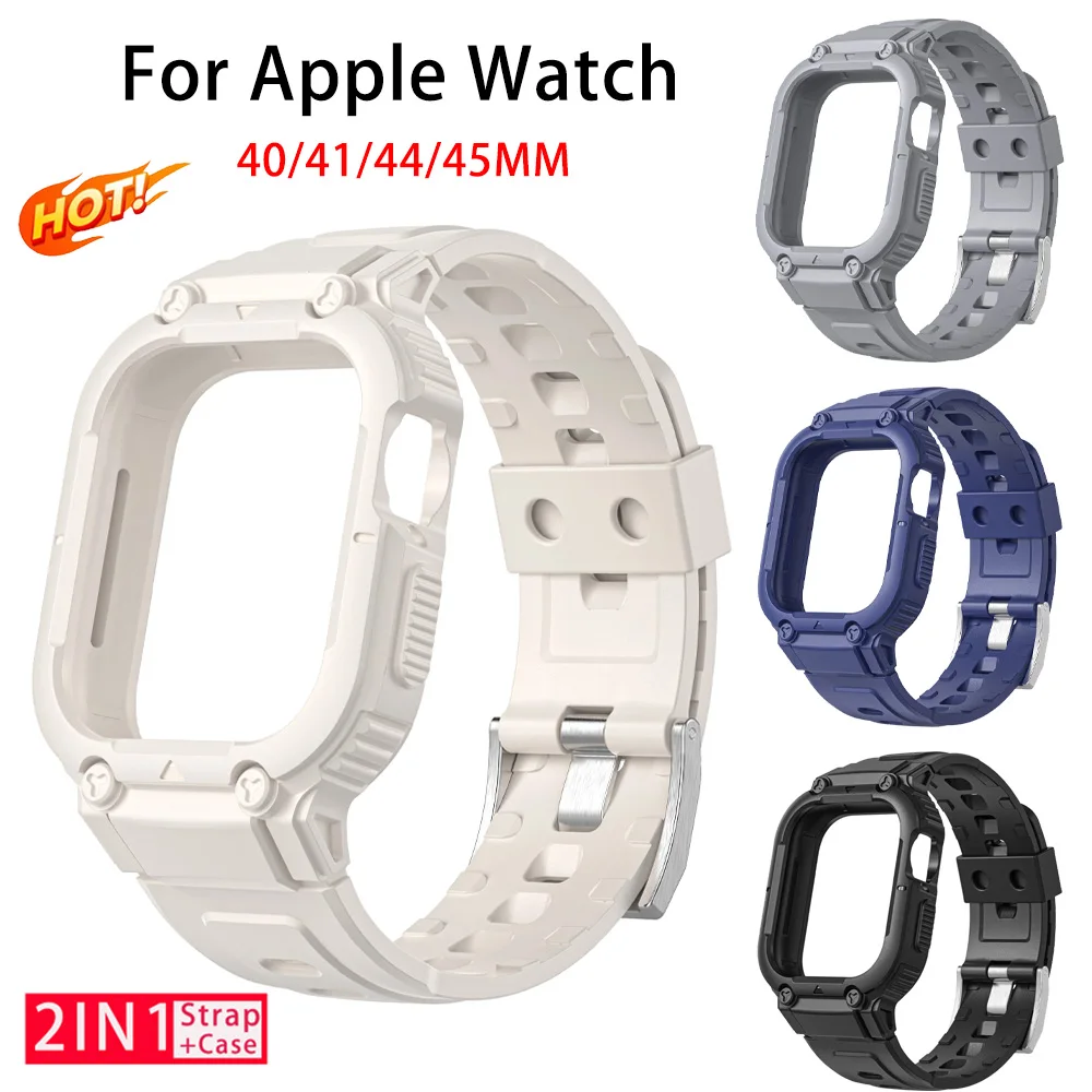 2-in-1 Hülle+Armband für Apple Watch Ultra 3/2 49mm 40 41 44 45mm TPU-Schutzhülle Stoßfänger-Band für iWatch S9 8 7 6 5 SE3 Armbandrahmen