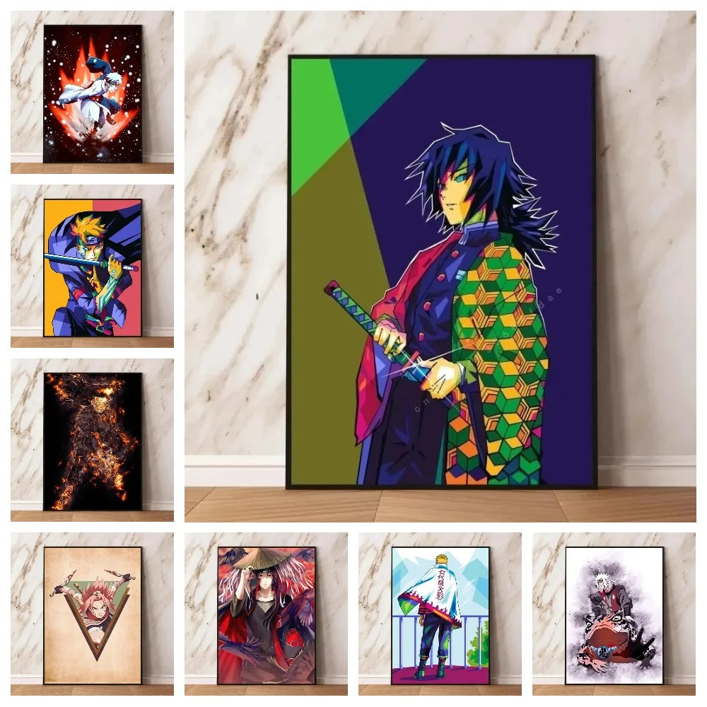 Toile de peinture périphérique d'anime colorée Naruto, image de figurine suspendue, affiche esthétique, mur d'art, décoration de chambre d'enfants de maison