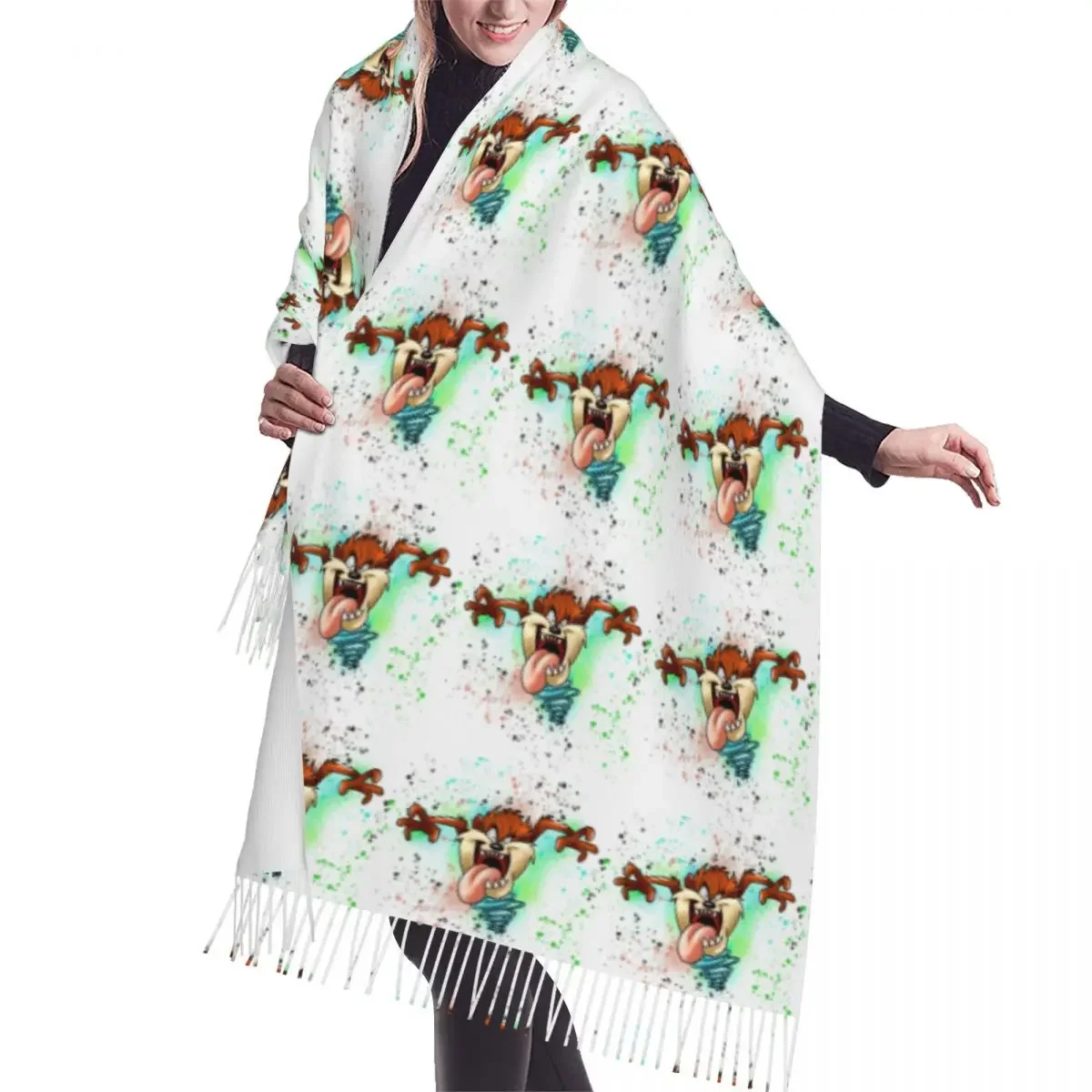 Custom Print Funny  Tasmanians Cartoon Fashion Versatile Female Scarf Men Women Winter Warm Scarves Taz Devil Comic Shawl Wrap