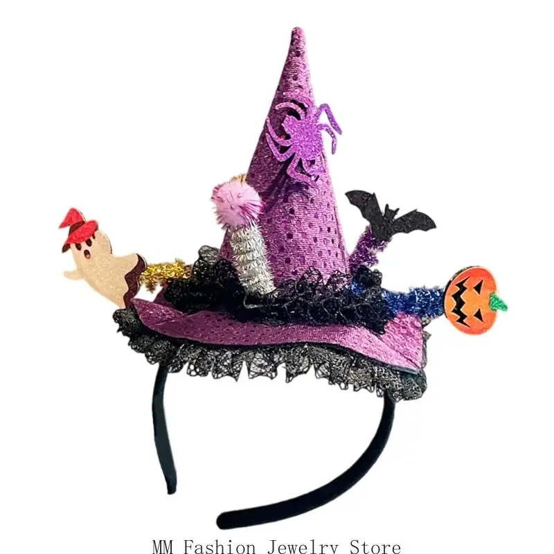 D0UB Theatrical Lace Hair Accessory With Secure Fit Design Costume Headband Perfect For Halloween Witch Costume Outfits