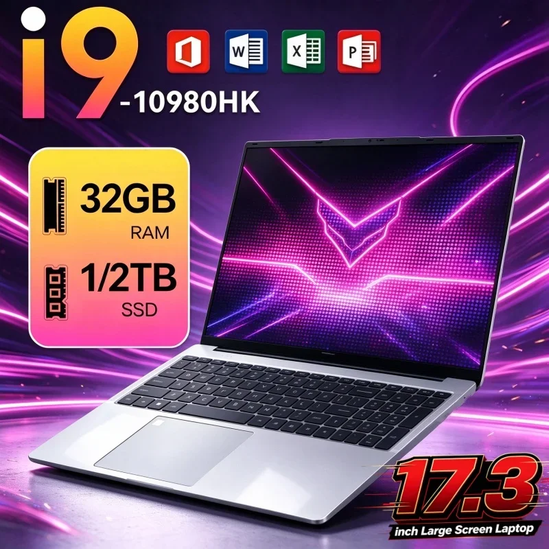 17.3'' Large Screen Notebook Intel I9-10980HK Windows 11 32GB RAM 2TB SSD Fingerprint Unlock Portable Gaming Work Laptop