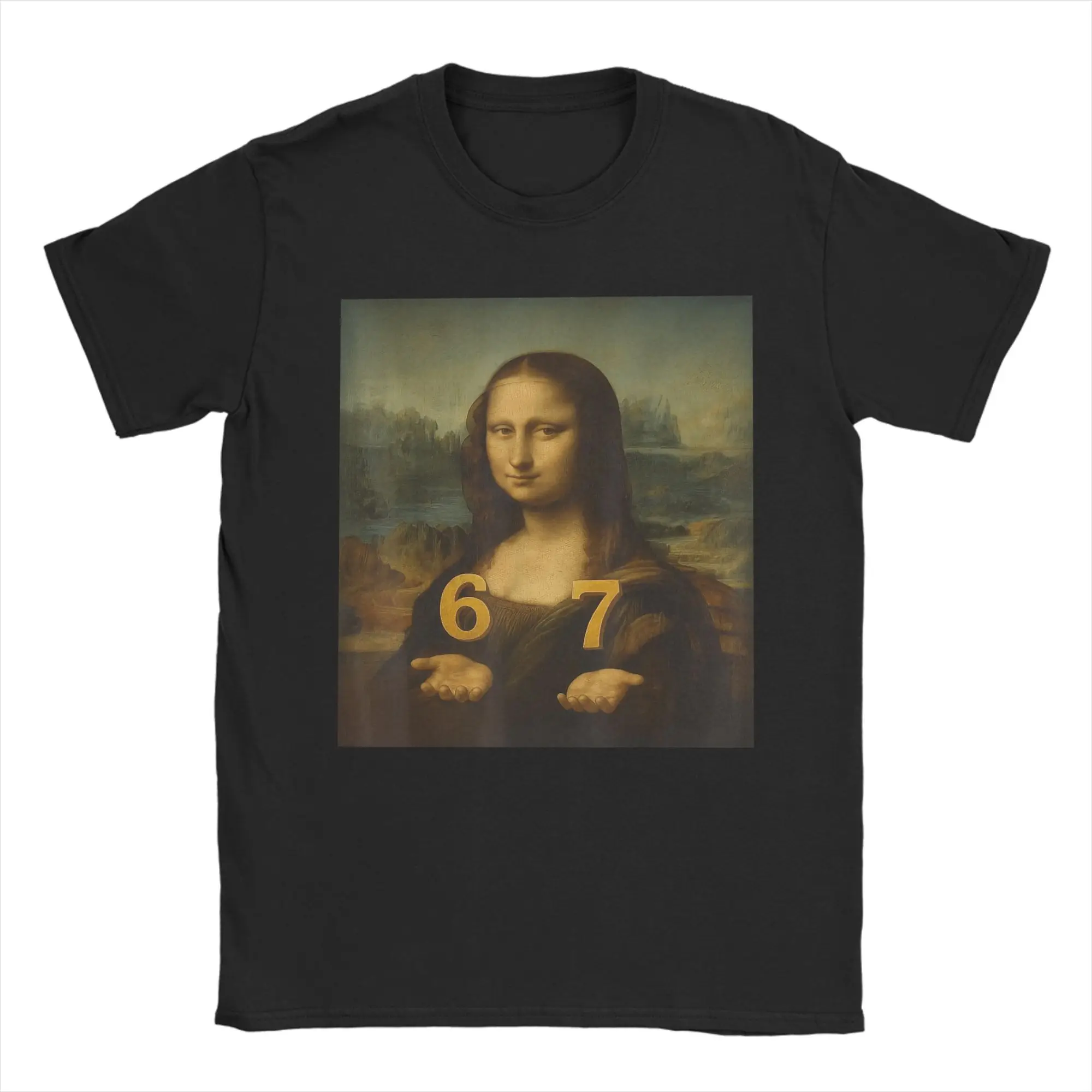 6 7 Six Seven Meme 67 Funny Mona Lisa Gen Z Alpha Slang Men T Shirt Novelty Tee Shirt Short Sleeve T-Shirts 100 Cotton Gift Tops
