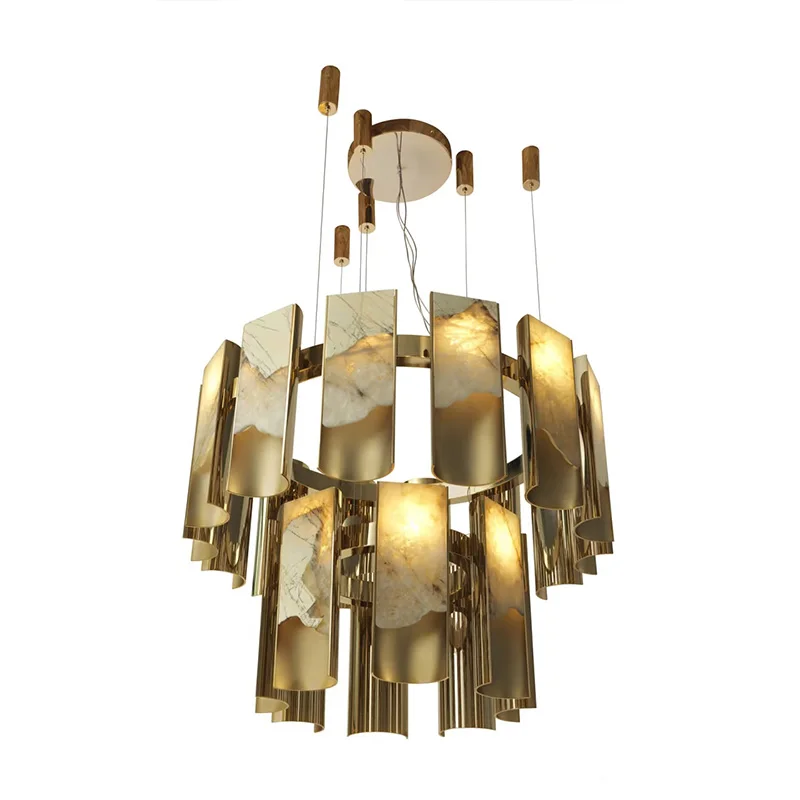 

Brass Spanish Marble Luster Ceiling Pendant Light, Dimmable Chandelier, Suitable for Living Rooms, Wall Lamp Lighting Fixture