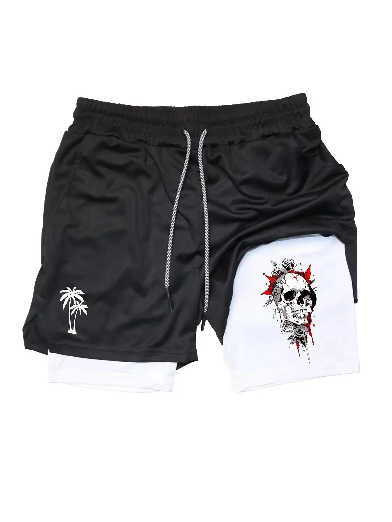 

Мужские быстросохнущие шорты 2 в 1, двухслойные | Летний тренажерный зал, бег, тренировки, дышащий эластичный модный принт HX0001