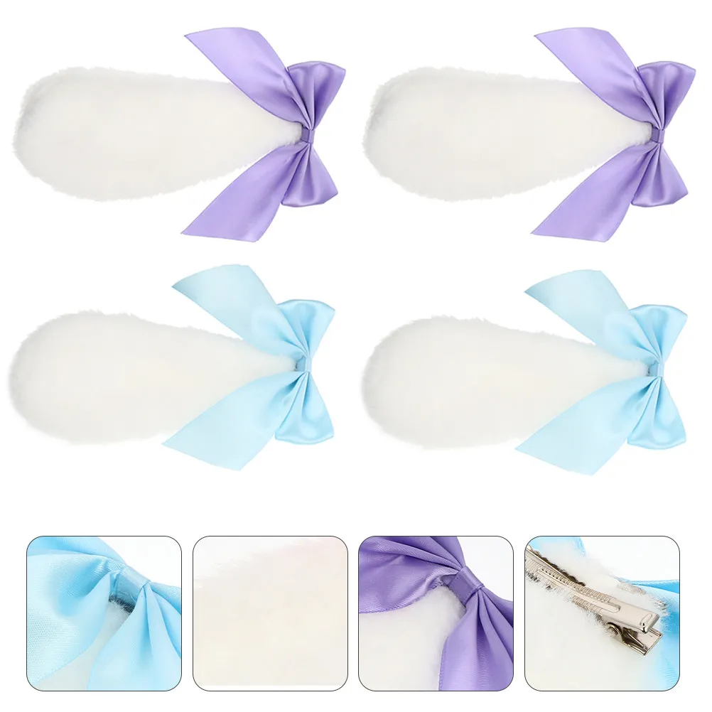 

2Pairs Bunny Ears Hair Clip Soft Fabric Hairpins for Women Cosplay Party Lolita Style Decorative Barrettes Blue Purple