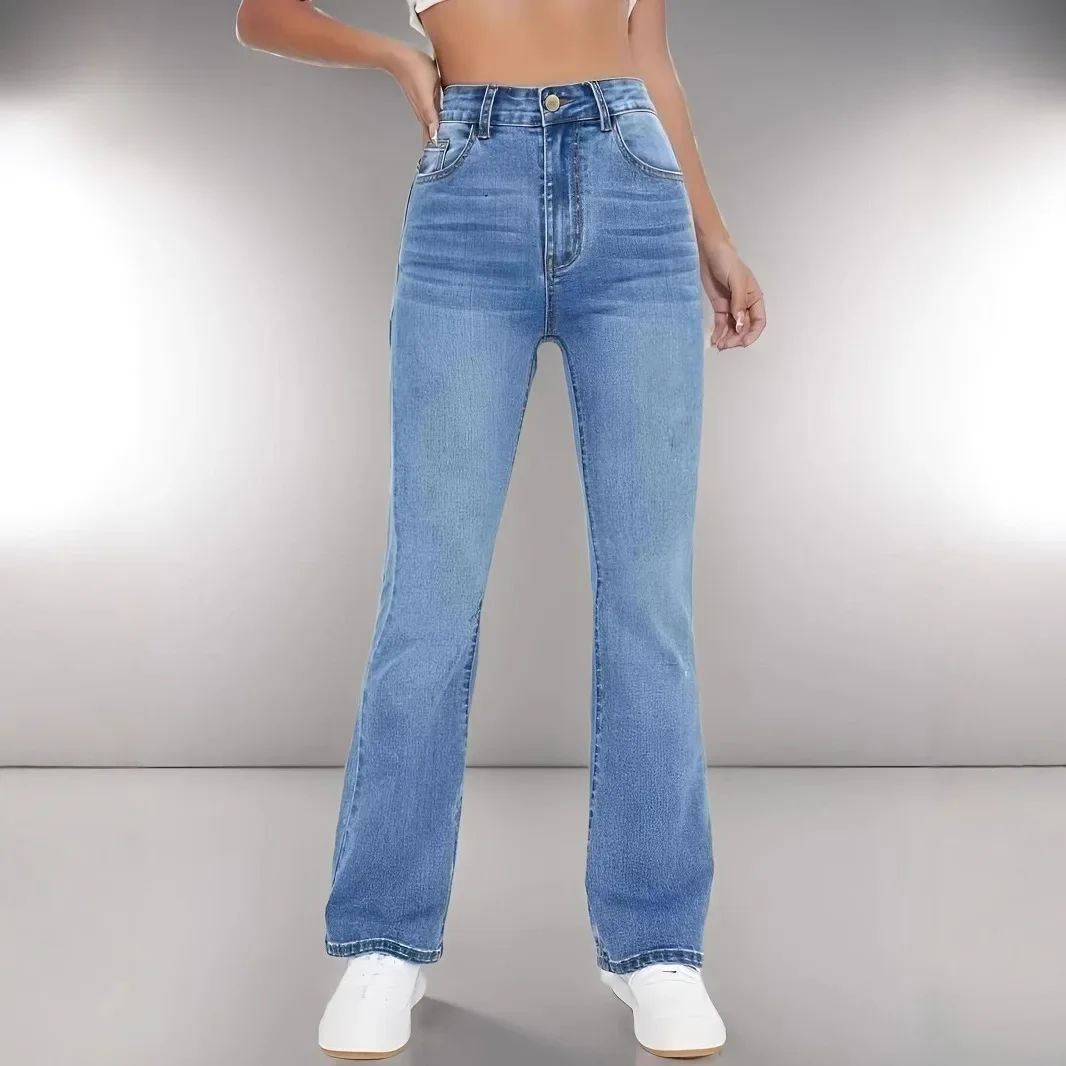 

Women Jeans Denim Flare Pants Stretch Streetwear High Waist Distressed Washed Pockets Boot Cut Basics Ankle Length Trousers