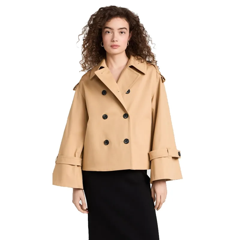 

Fashion Double Breasted Long Sleeve Coat Classic Design Women Khaki Trench