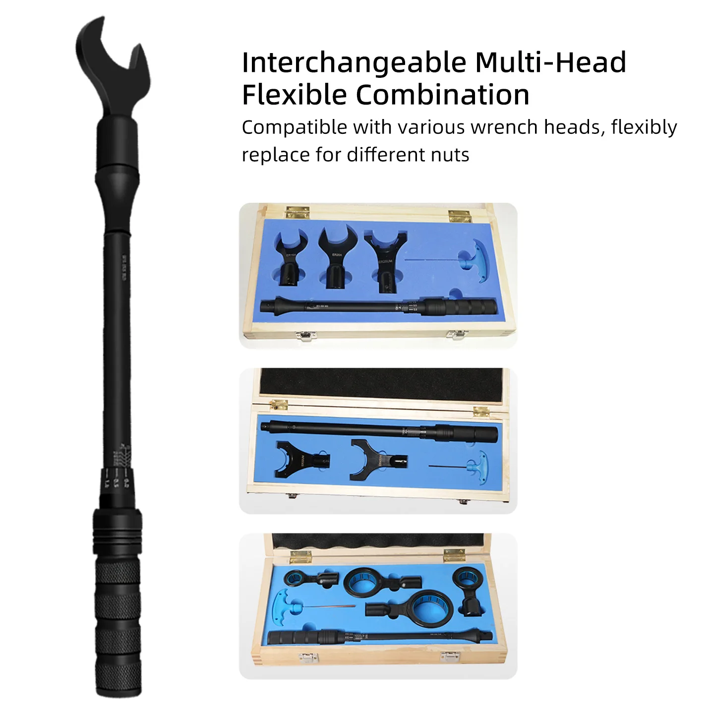 ER Torque Wrench Set ER16A ER20A ER25UM ER32UM ER40UM Nut Wrench with Interchangeable Head and Extended Tool Holder Wrench