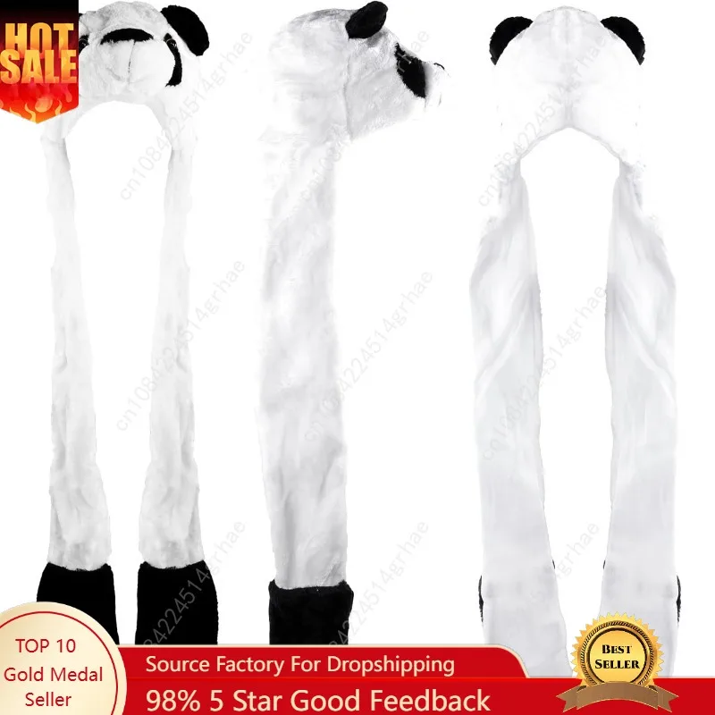 

Super Z Outlet Panda Bear Plush Animal Winter Ski Hat Beanie Aviator Style Winter (Long) White