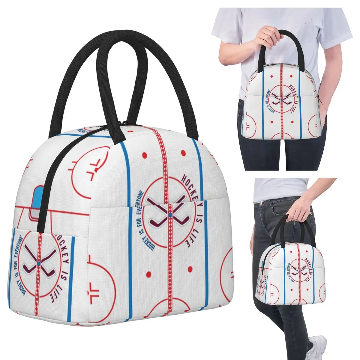 

Хоккей - это жизнь Rink Сумки для обеда Изолированная коробка для бенто Водонепроницаемая сумка для обеда Многоразовые сумки для пикника Сумка-холодильник для женщин и детей