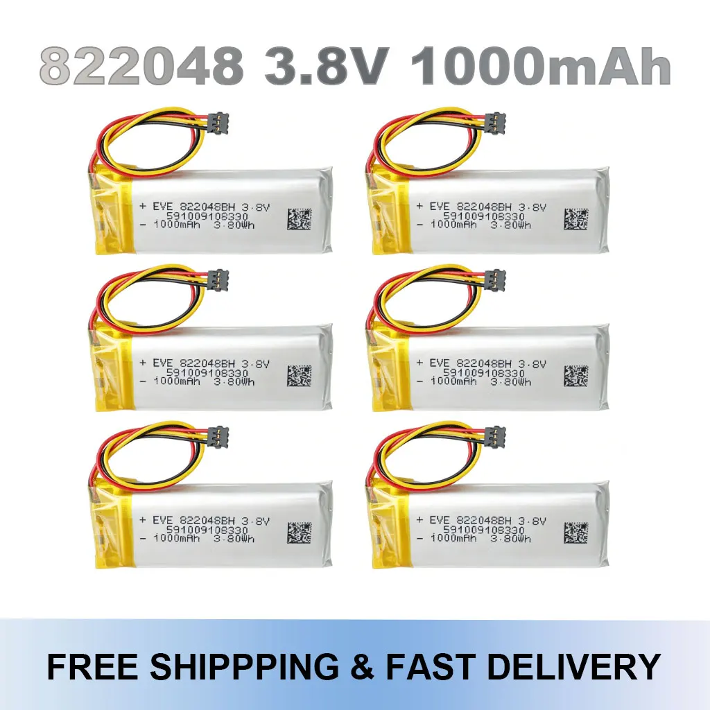 

Rechargeable 3.8V 1000mAh 3.8Wh Li-Po Battery 822048 JST 3Pin MX 1.2mm Plug For MP3 Recorder GPS Headset Valve Index Controller