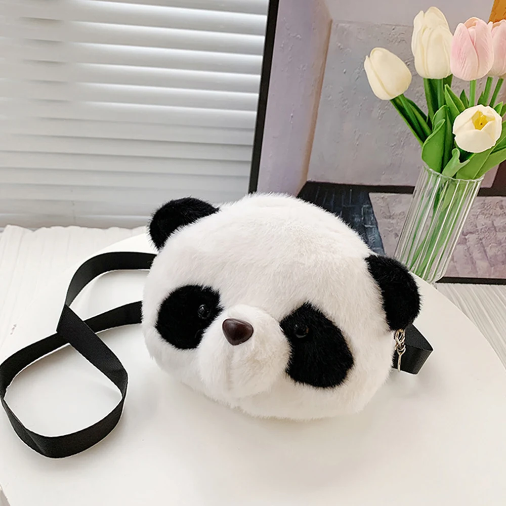 Tas dada Panda lucu untuk wanita, tas selempang perjalanan boneka kartun, tas wanita harian, tas dompet ponsel Mini, tas Fanny berbulu