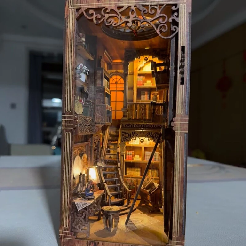 Diy Book Nook Shelf Insert Kits Wooden Miniature Model Kit Cyberrpunk Bookend Assembled Bookshelf Home Decor Boxed Birthday Gift