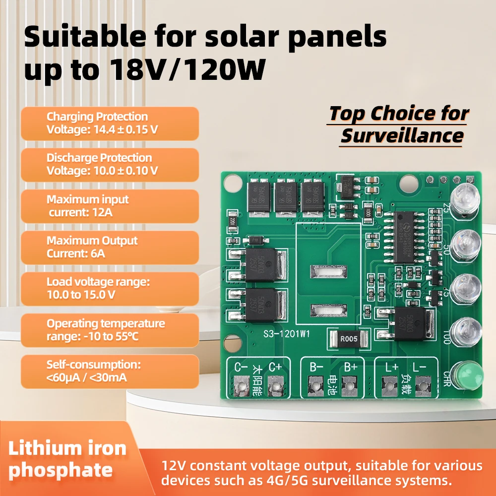 MPPT Solar Charge Control Module 12V 12A with Overcharge Protection for Lithium Batteries Power Supply Module