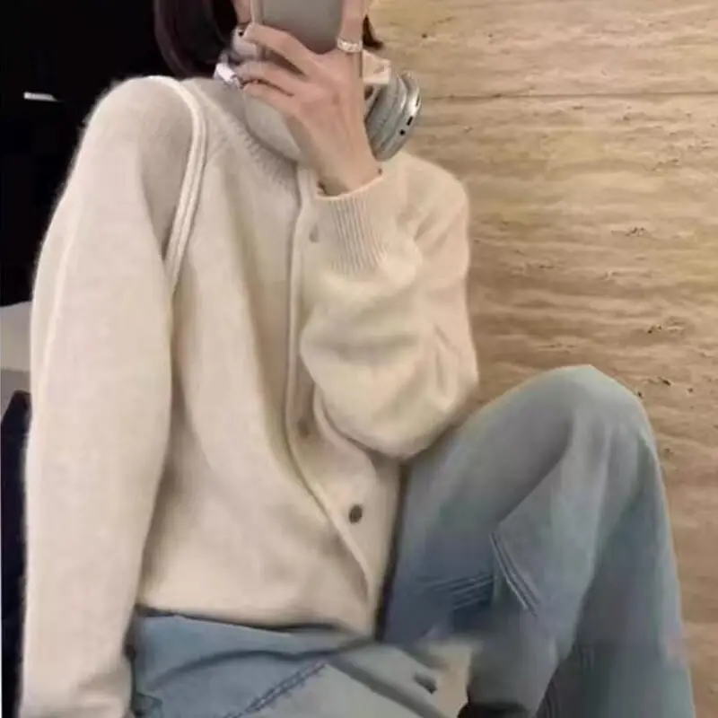 Ropa de mujer, cárdigan de punto, suéter, abrigo, ropa popular coreana para mujer, tops holgados y gruesos y acogedores para invierno 2025