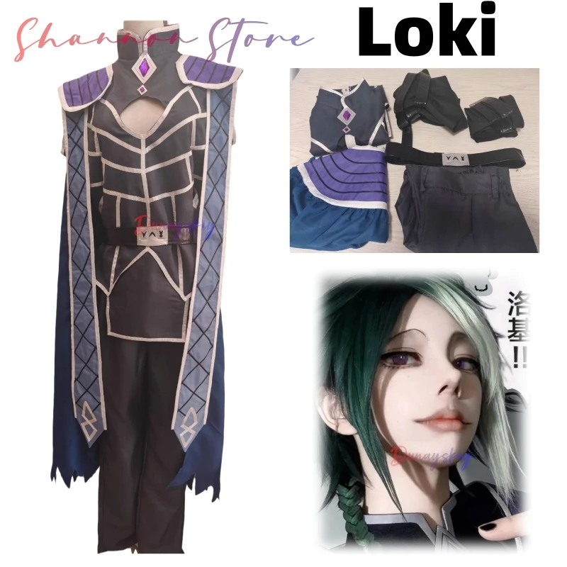 Disfraz de Cosplay de Loki de Anime, Conjunto Completo de Traje de Batalla Oscuro con Capa de Record of Ragnarok, para Halloween, Actuaciones y Comic Con