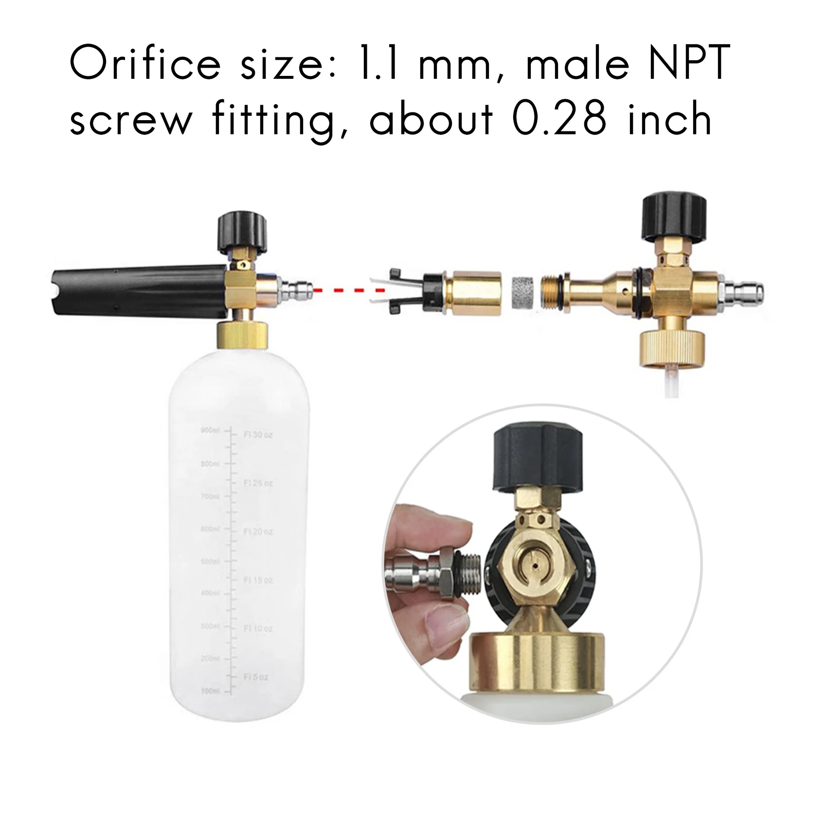 【~ NEW N21R】4 Pieces Foam Cannon Orifice Nozzle Tips and 10 Pieces Foam Maker, Universal 1.1 mm Thread Nozzle and Mesh Filter
