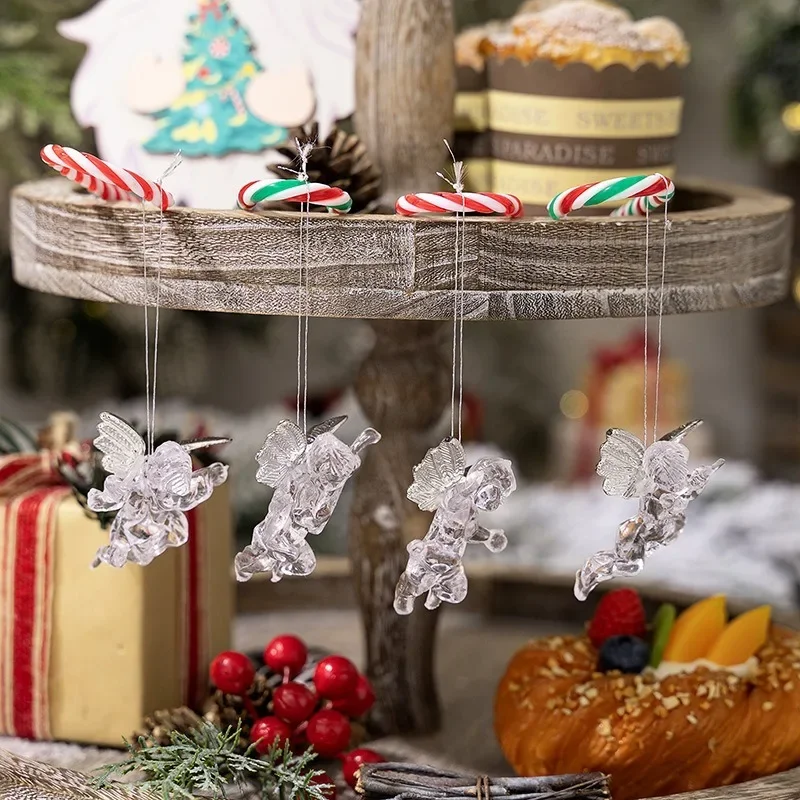 زينة معلقة لشجرة عيد الميلاد ، قلادة ملاك شفافة ، كريستال أكريليك ، شفافة بأجنحة ، ديكور عيد الميلاد ، تقليد ، شتاء