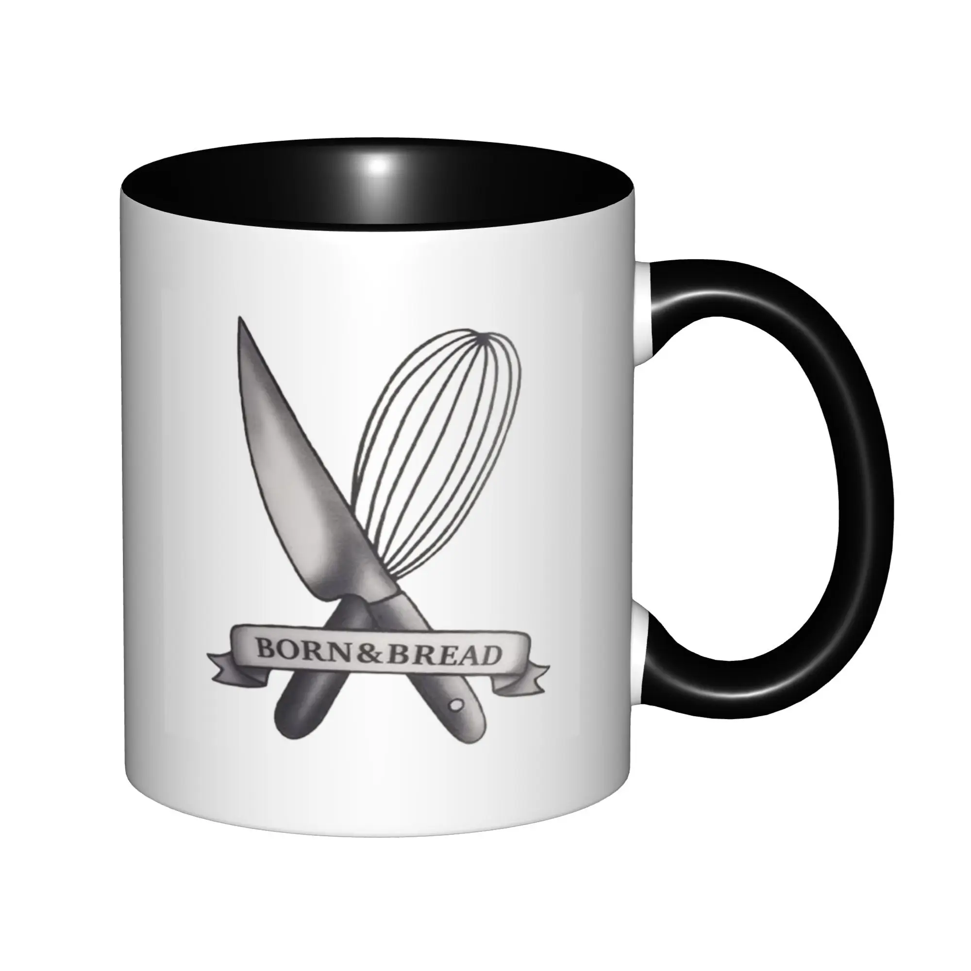 

Born and Bread Latte Tattoo Mugs With Black Handle Birthday Coffee Mugs Ceramic Tea Cups 11oz