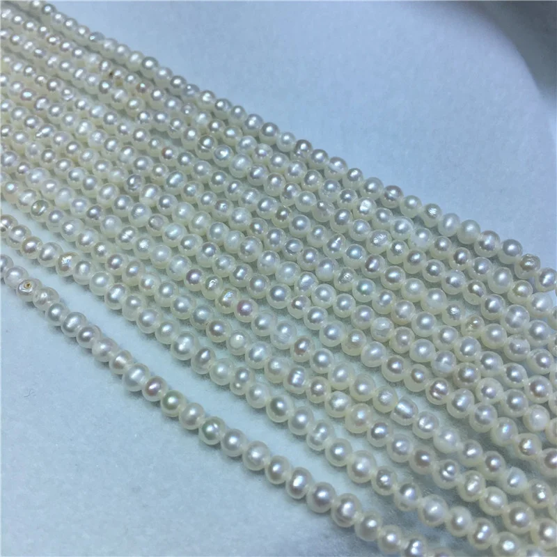 

3-4mm 3A Real Cultured Round Pearl Loose Natural Freshwater Pearls Strands