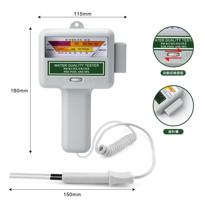 Waterkwaliteitstester PC-102 CL2 Chloor PH-tester Draagbare digitale monitor Analyse Chlooranalysator Meetinstrument Duurzaam A
