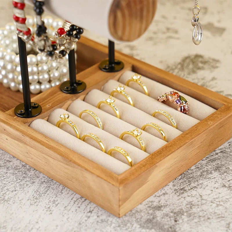 Fashion jewelry display set made of wood and Iron easy assemble table top jewellery finishing organizer earring necklace rack