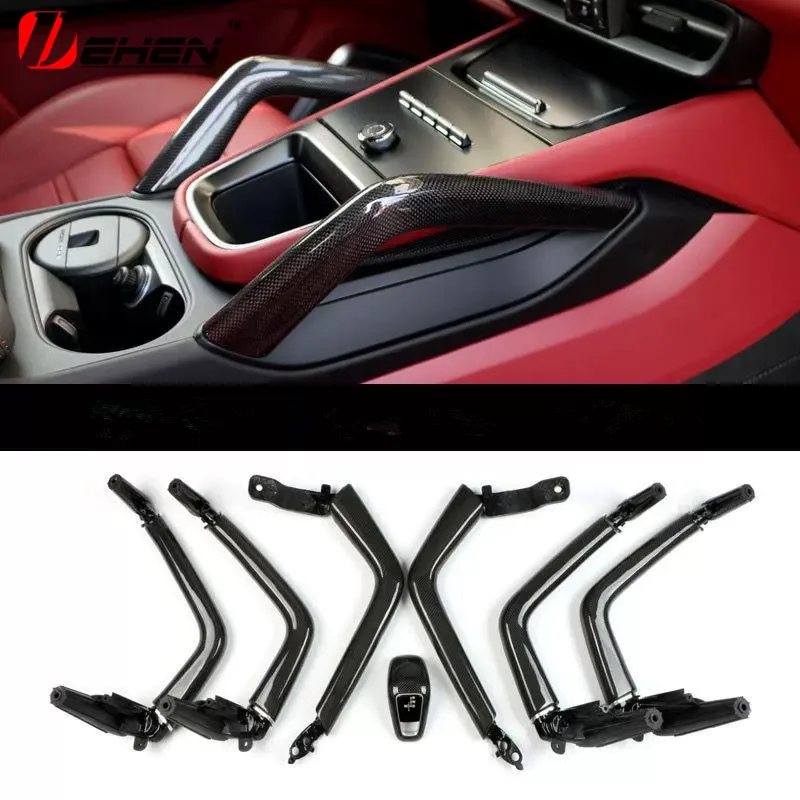 daFor Porsche Cayenne 2018-2024 Car Modification Interior Saddle Armrest Upgrade Door Handle Carbon Fiber Decoration