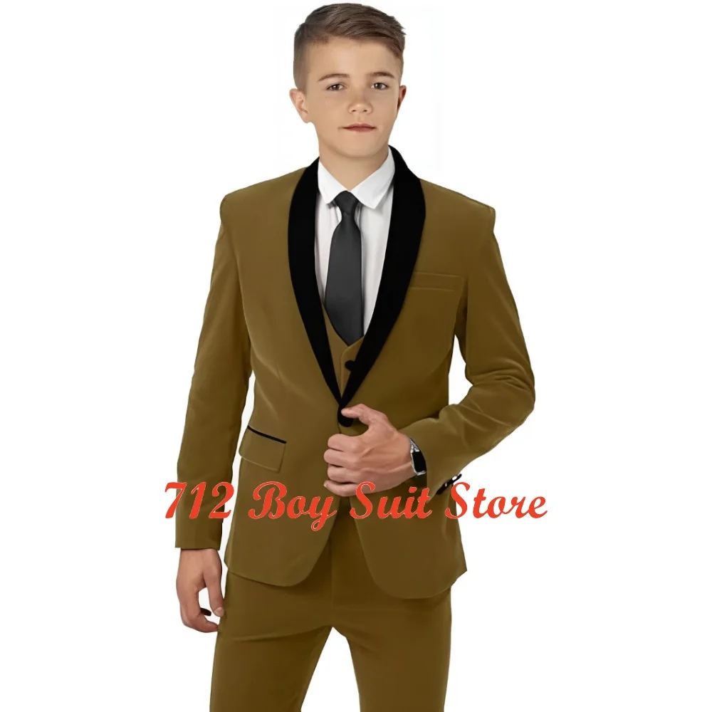 

Velvet Boys 3 Piece Suit Fashion Jacket Pants Vest Shawl Collar Blazer 2-16 Years Kids Wedding Tuxedo Clothes