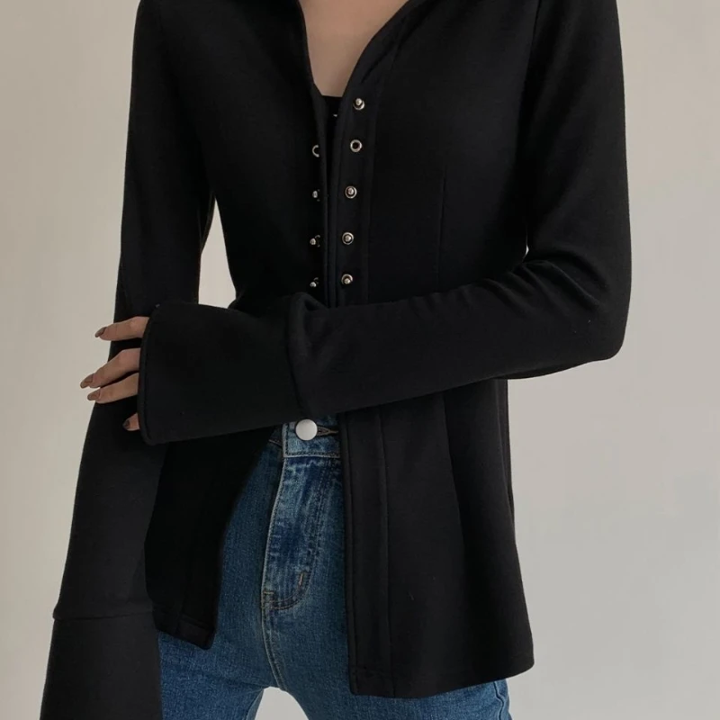 Shirts Women Button Slim Casual Vintage Solid V-Neck Fashion Basic Design New Arrival Long Sleeve Clothes Cozy Ulzzang Mujer Ins