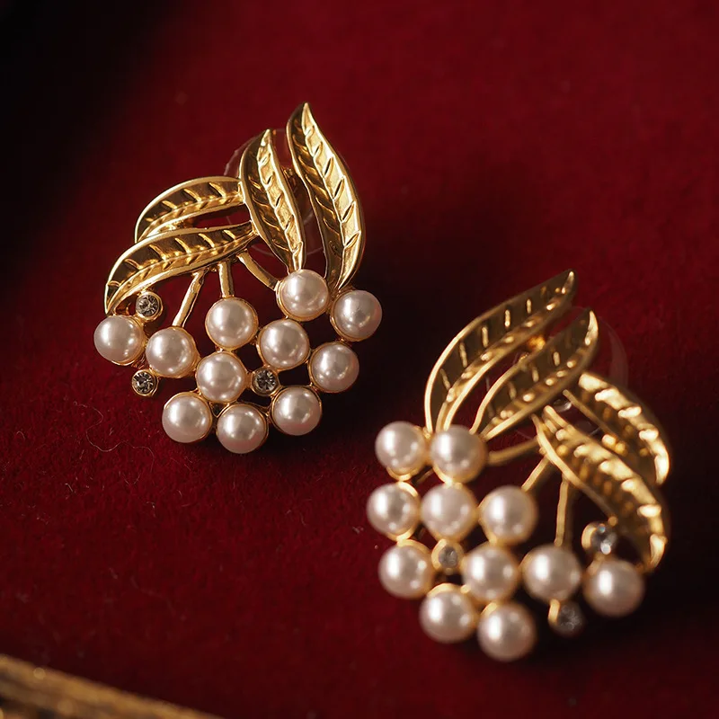 

Artisan Faux Pearl Stud Earrings — French-Trifari Vintage, Satin Texture Jewelry with Pearl Flair