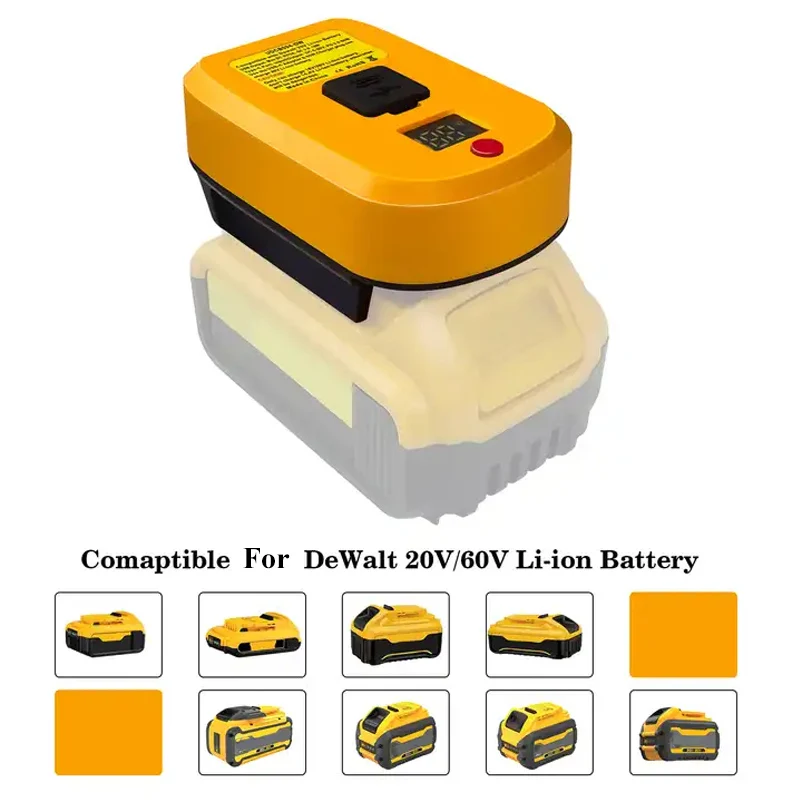 USB Charger Adapter For Dewalt 18V 20V 60V Battery 60W Fast Charger Battery Adapter Portable Power Supply Station USB Type-C