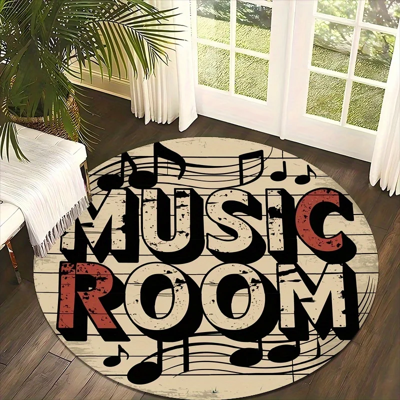 

Retro music symbols Flannel-printed round floor mats are slip-resistant Suitable for living room bedroom terrace garden carpets