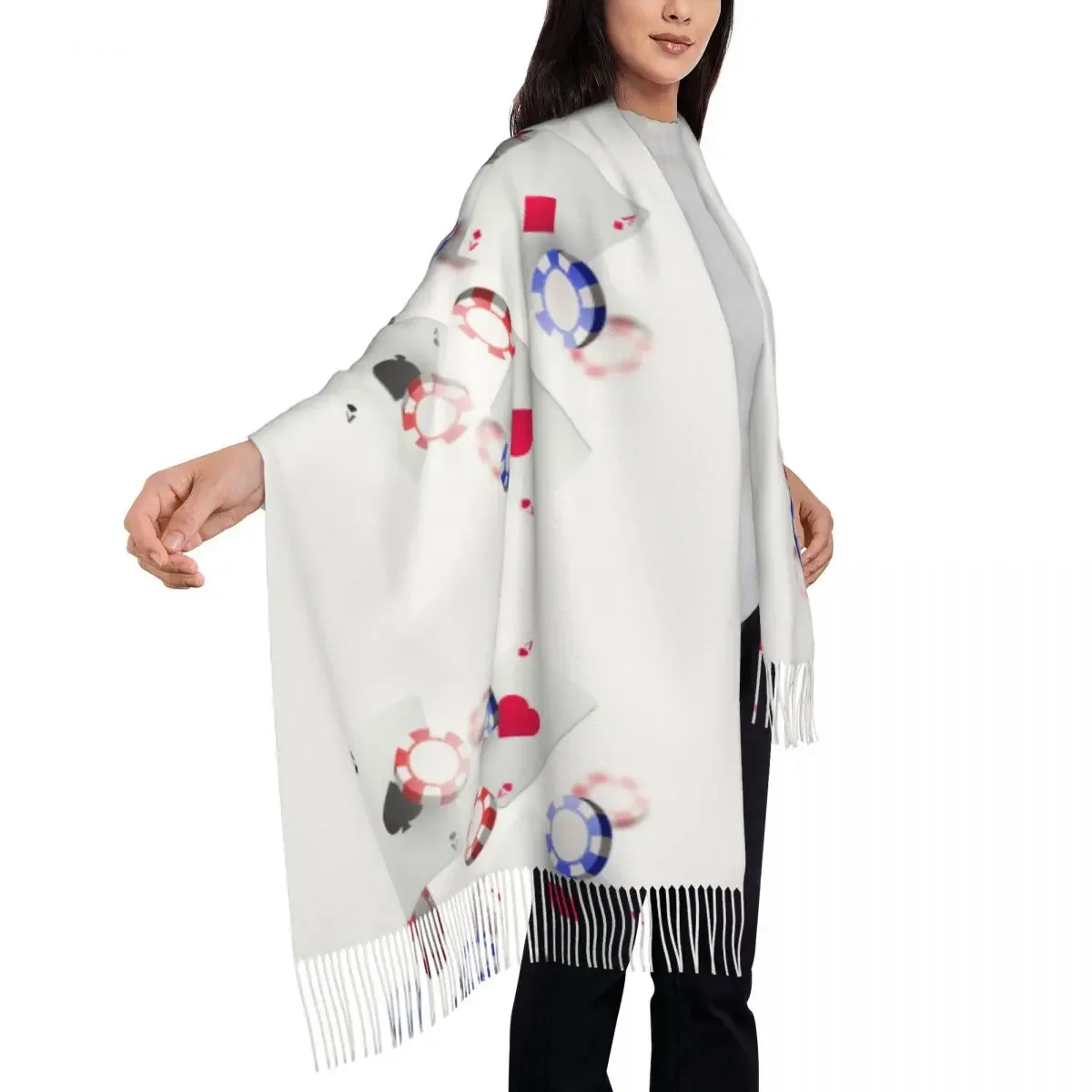 Poker Women's Pashmina Shawl Wraps Fringe Scarf Long Large 