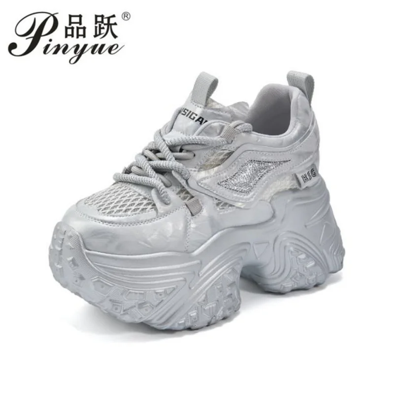 

Женские повседневные кроссовки 9,5 см, толстая подошва с блестками, универсальные, увеличивающие рост, осенние новые вулканизированные туфли для отдыха
