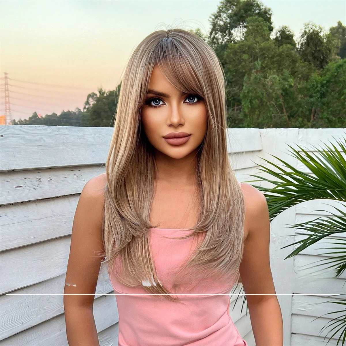 

Hot-selling wig female gradual change brown with bangs long curly hair European and American fashion wig cover