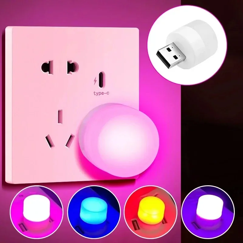 8 Pieces USB Night Light Mini LED Table Lamp Plug-In Light Bulb Portable Power Bank Charging USB Book Lights Small Round Reading