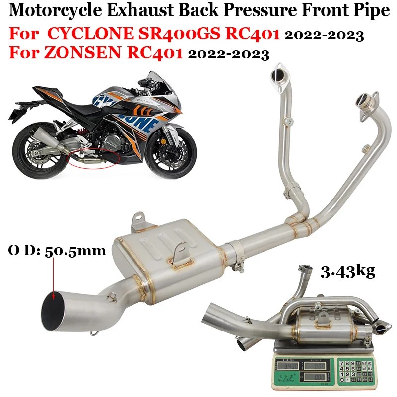 Slip On For CYCLONE SR400GS RC401 For ZONSEN RC401 2022 2023 Motorcycle Exhaust System With Back Pressure Drum Front Link Pipe