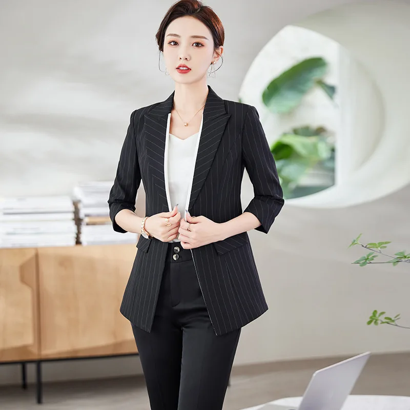 

Elegant Striped Women Formal Professional Business Suits with Pants and Jackets Coat 2023 Spring OL Styles Blazers Pantsuits