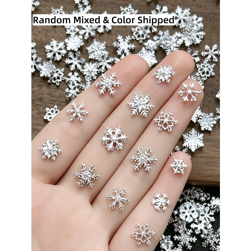 20Pcs Random Mixed Color Silver Alloy Snowflake Nail Charms, 3D Winter Snowflake Pendants For Nail Art DIY Crafts