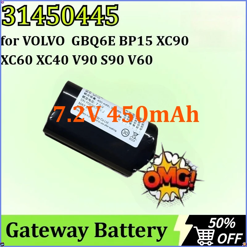 

For VOLVO GBQ6E BP15 XC90 XC60 XC40 V90 S90 V60 Replacement Newly Upgraded 31450445 7.2V 450mAh Gateway Battery