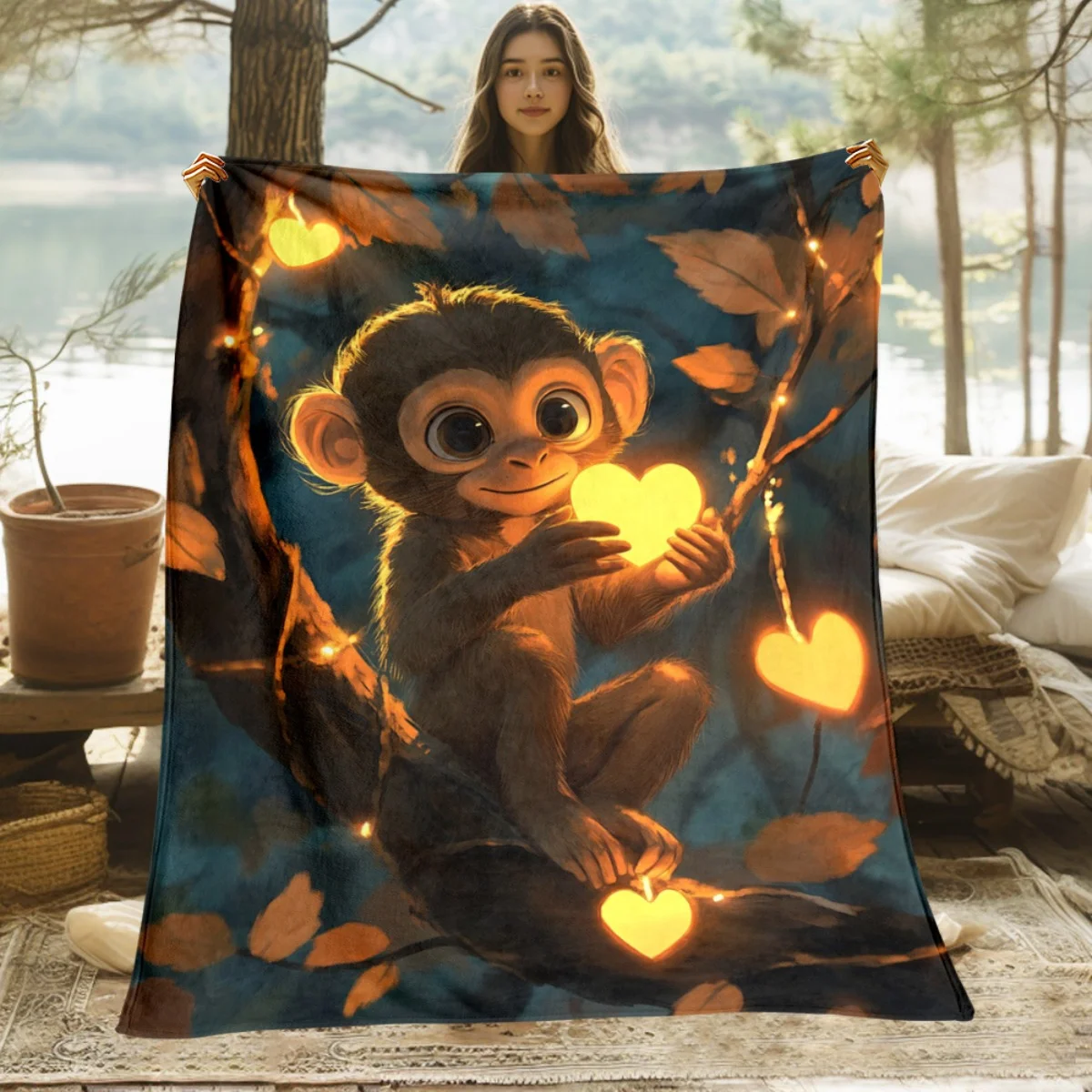 A magical monkey flannel blanket for dark environments - soft and warm, perfect for camping, sofas, beds, and chairs, a great