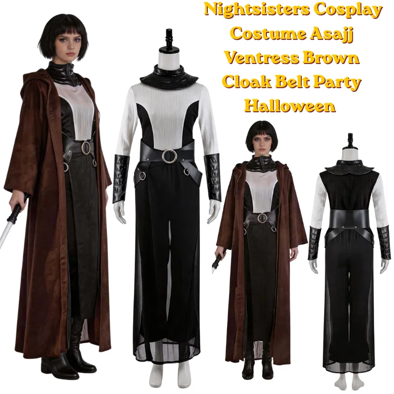 

Anime SW Roleplay Nightsisters Cosplay Costume Asajj Ventress Brown Cloak Belt Halloween Carnival party Dress Up