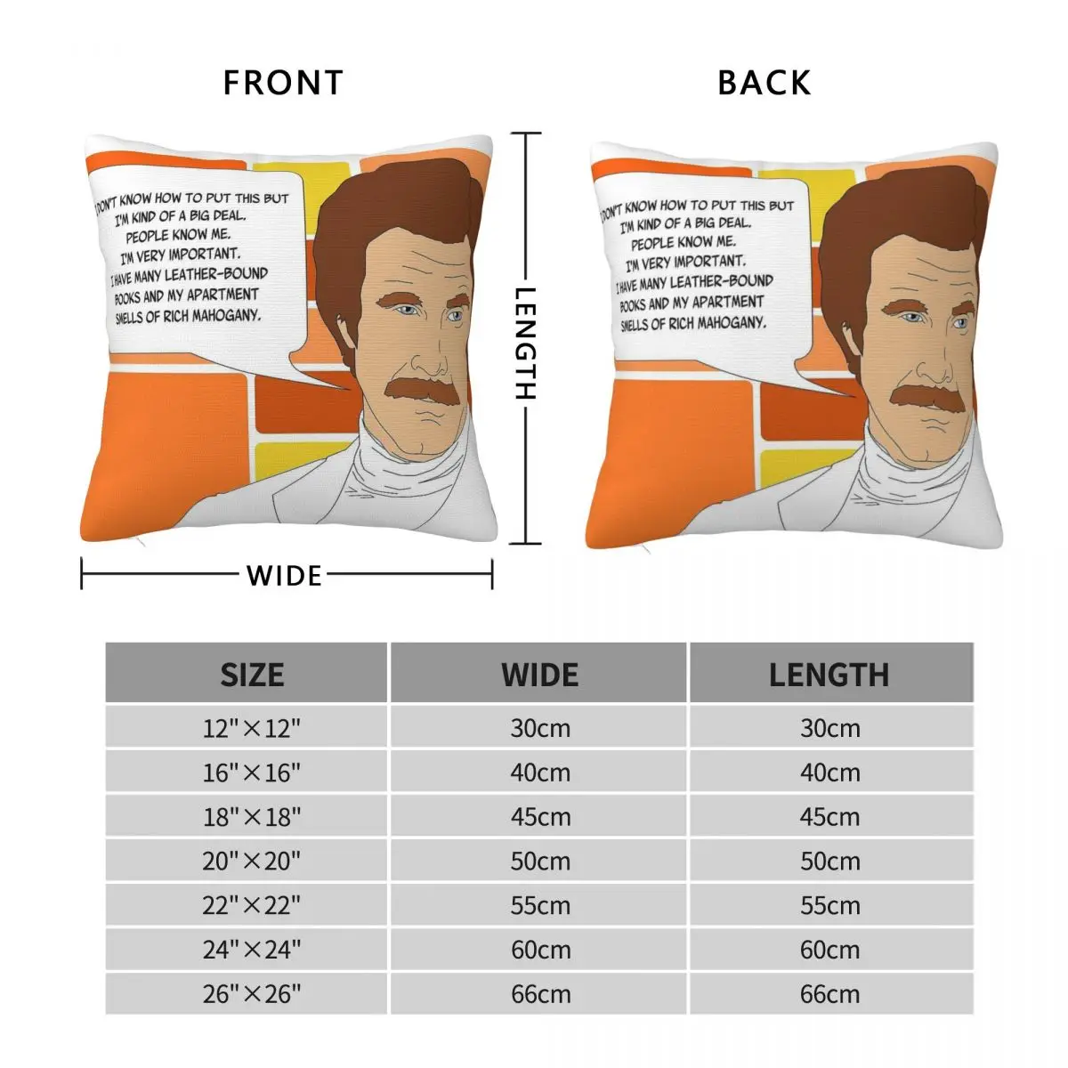 I'm Ron Burgundy Square Pillowcase Polyester Linen Velvet Pattern Zip Decor Sofa Seater Cushion Cover Wholesale