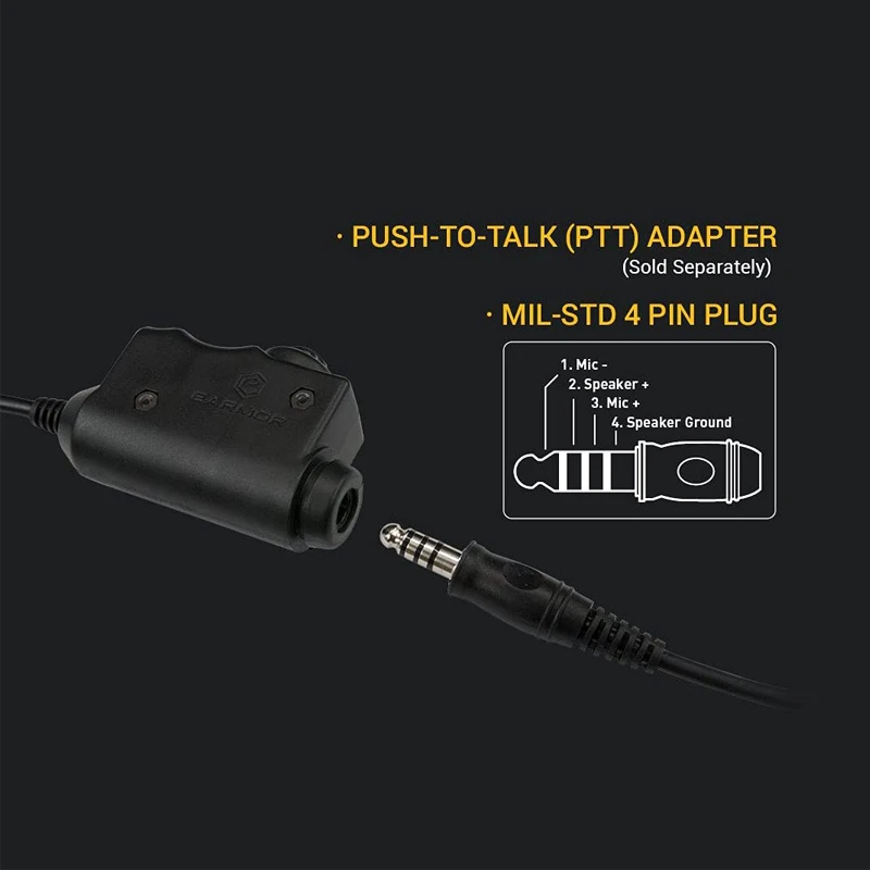 Originale EARMOR M51 PTT Adapter Airsoft Tactical Headset Kenwood (per baofeng) Plug accessorio per cuffie tattiche