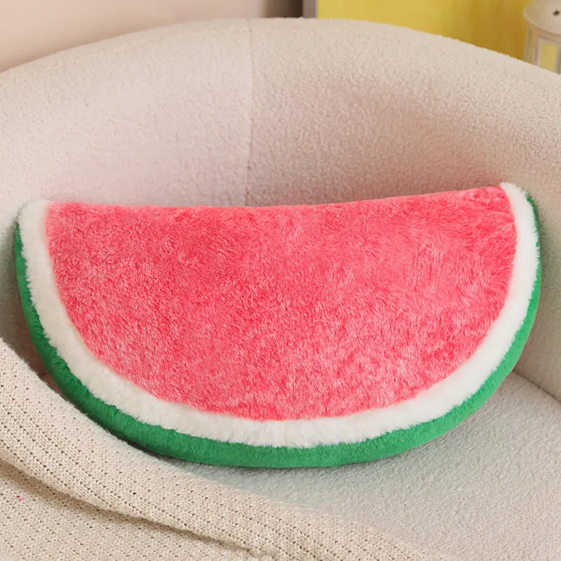 Almohada de felpa semicircular de 45cm con rebanada de sandía, cojín de fruta roja rellena, cara divertida, Plushie, soporte para la espalda, sofá, silla, regalo de decoración
