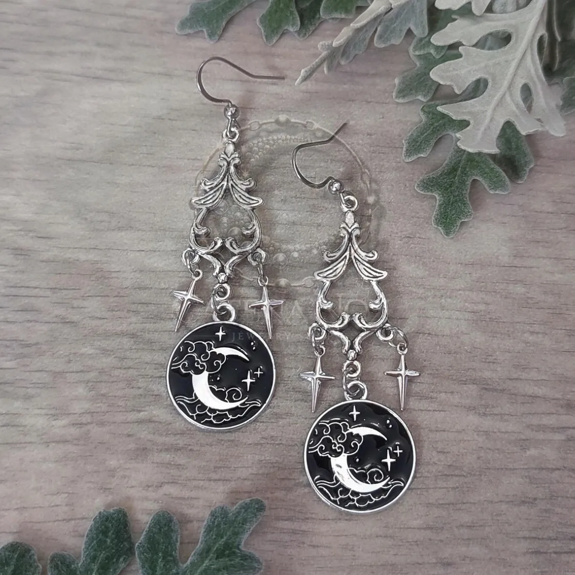 

Moon Magic Earring,Gothic Jewelry,Witch Accessories,Cross Star,Gothic,Engraved,Victorian,Mysty,Pagan,Ear Hook For Women Girl